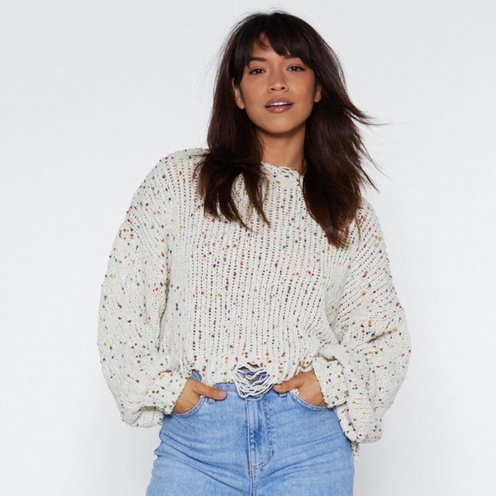 Nasty Gal “Call Knit a Day” Multicolored Sweater